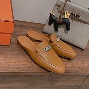 Hermes buckled espadrille brown leather mules - 1