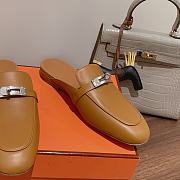 Hermes buckled espadrille brown leather mules - 5