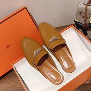 Hermes buckled espadrille brown leather mules - 4