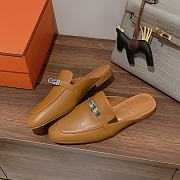 Hermes buckled espadrille brown leather mules - 3