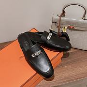 Hermes buckled espadrille black leather mules - 1