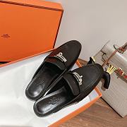 Hermes buckled espadrille black leather mules - 5