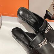 Hermes buckled espadrille black leather mules - 4