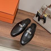 Hermes buckled espadrille black leather mules - 3