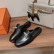 Hermes buckled espadrille black leather mules - 2