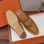 Hermes buckled espadrille brown line leather mules - 5