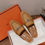 Hermes buckled espadrille brown line leather mules - 2