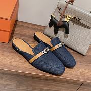 Hermes buckled espadrille denim leather mules - 6