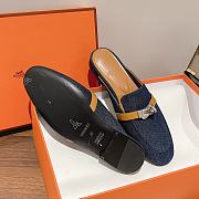 Hermes buckled espadrille denim leather mules - 4