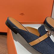 Hermes buckled espadrille denim leather mules - 5