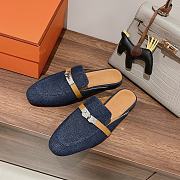 Hermes buckled espadrille denim leather mules - 3