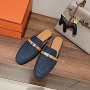 Hermes buckled espadrille denim leather mules - 2