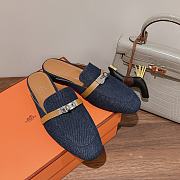 Hermes buckled espadrille denim leather mules - 1