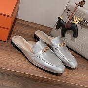 Hermes buckled espadrille silver leather mules - 1