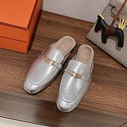 Hermes buckled espadrille silver leather mules - 3