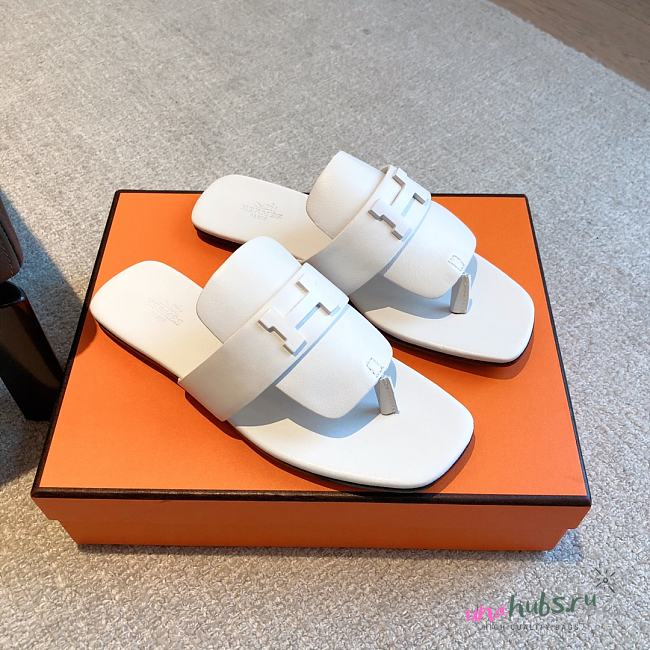 Hermes galerie white leather sandals  - 1