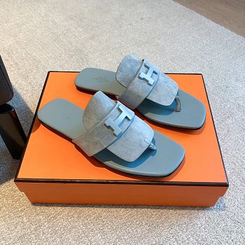 Hermes galerie blue suede leather sandals