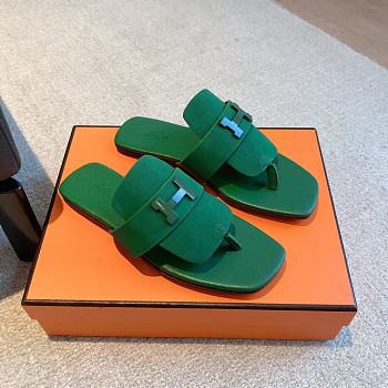 Hermes galerie green suede leather sandals