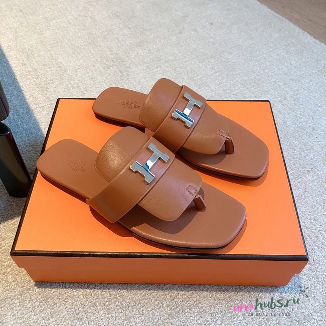 Hermes galerie brown leather sandals - 1