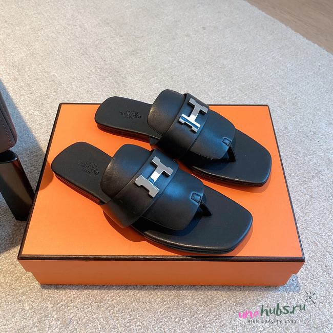 Hermes galerie black leather sandals - 1