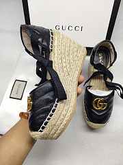 Gucci Espadrille Black Leather Matelassé Platform - 5