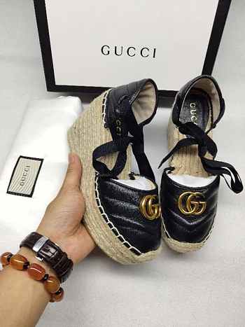 Gucci Espadrille Black Leather Matelassé Platform