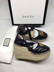 Gucci Espadrille Black Leather Matelassé Platform - 2