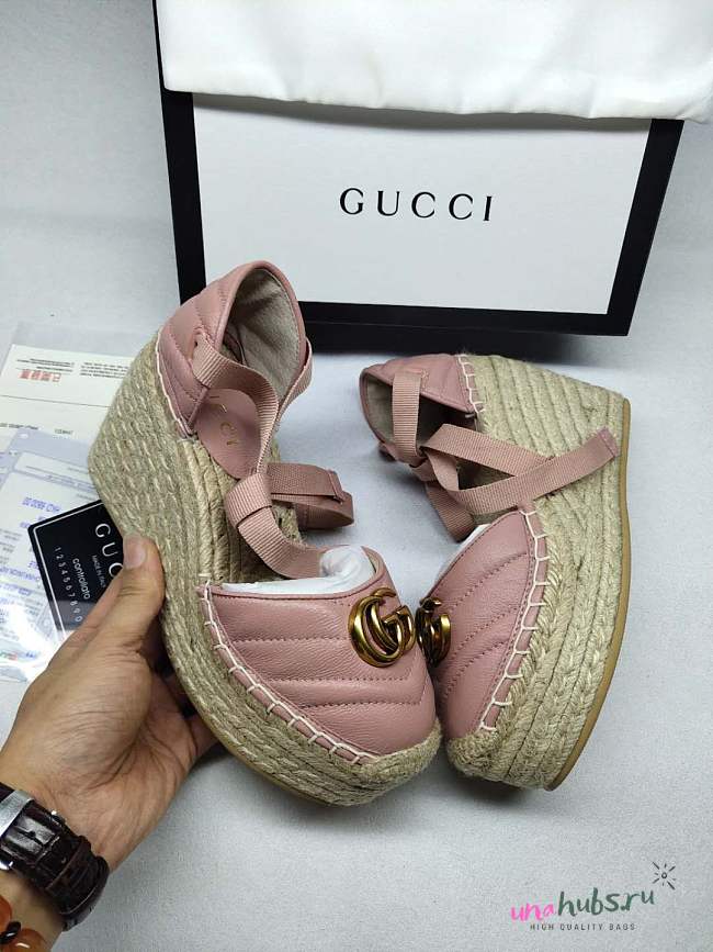 Gucci Espadrille Pink Leather Matelassé Platform - 1