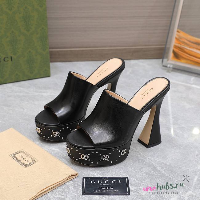 Gucci Janaya 95 GG-studded black leather platform heels - 1