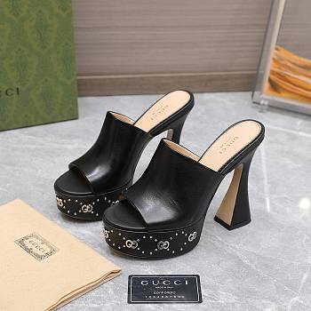 Gucci Janaya 95 GG-studded black leather platform heels