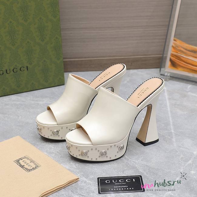 Gucci Janaya 95 GG-studded white leather platform heels - 1