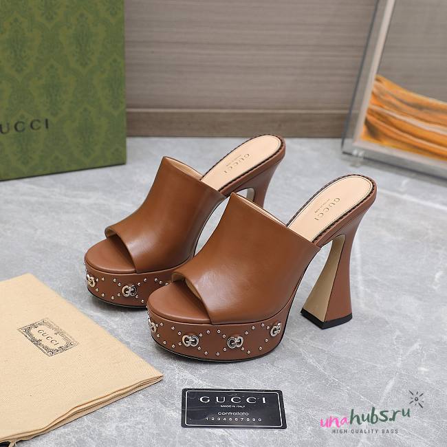 Gucci Janaya 95 GG-studded brown leather platform heels - 1