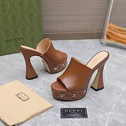 Gucci Janaya 95 GG-studded brown leather platform heels - 4