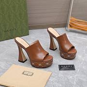 Gucci Janaya 95 GG-studded brown leather platform heels - 3