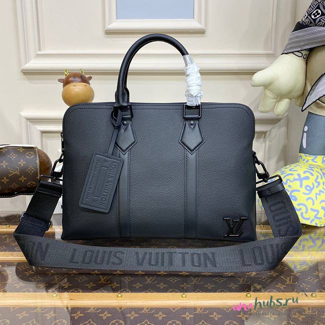 Louis Vuitton Black Aerogram Leather Briefcase Bag - 1