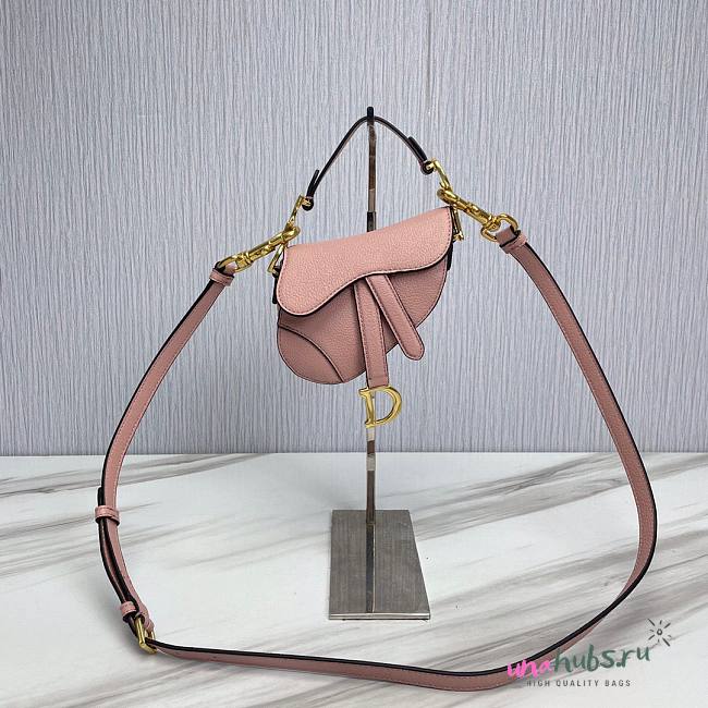 Dior Super Mini Saddle Pink Grained Calfskin Bag - 1