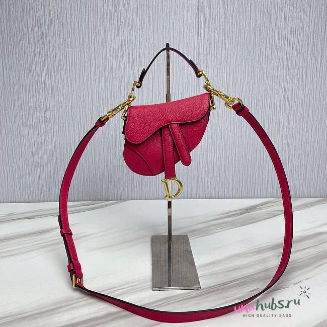 Dior Super Mini Saddle Hot Pink Grained Calfskin Bag - 1