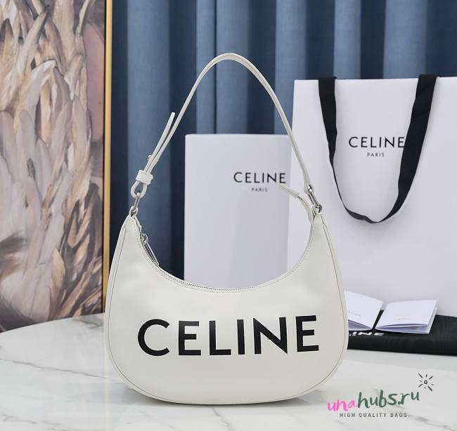  Celine Ava Logo White Calfskin Leather Bag - 1