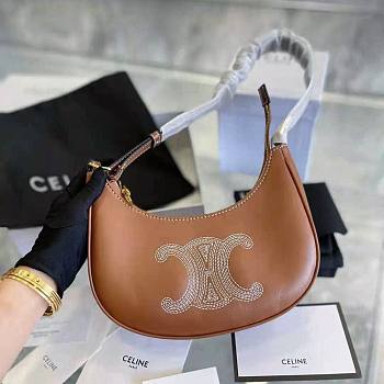 Celine Ava Triomphe Embroidery Tan Calfskin Leather Bag