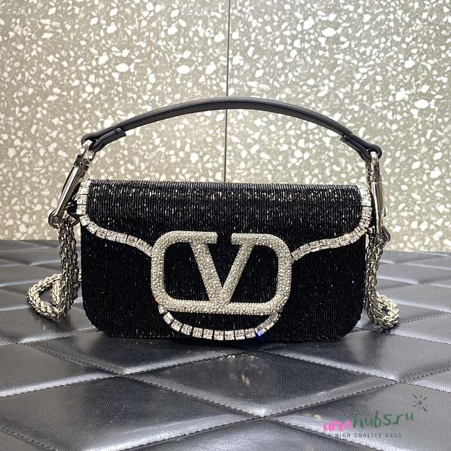 Valentino Garavani Locò black small beaded shoulder bag - 1