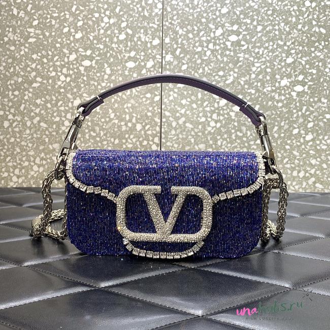 Valentino Garavani Locò purple small beaded shoulder bag - 1