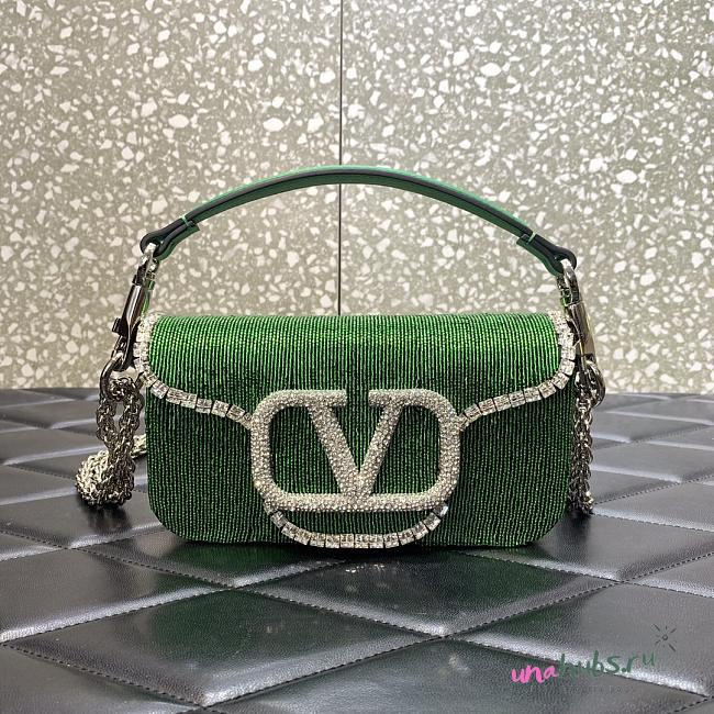 Valentino Garavani Locò green small beaded shoulder bag - 1