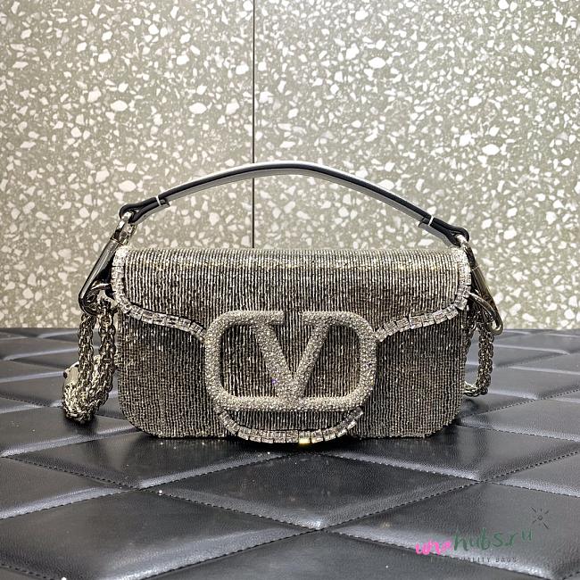 Valentino Garavani Locò silver small beaded shoulder bag - 1