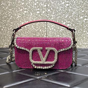 Valentino Garavani Locò pink small beaded shoulder bag