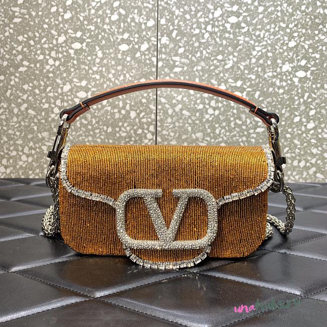 Valentino Garavani Locò orange small beaded shoulder bag - 1