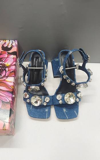 DOLCE & GABBANA Stone Embellished denim heeled Sandals