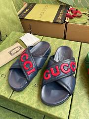 Gucci bold logo blue leather sandals - 6