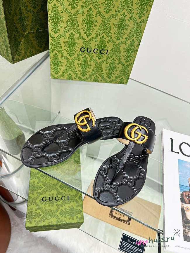 Gucci Double G thong black sandal 02 - 1