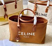 Celine Horizontal Cabas Canvas Logo Print Brown Leather Bag - 1