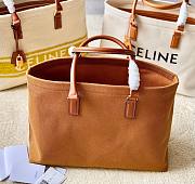 Celine Horizontal Cabas Canvas Logo Print Brown Leather Bag - 3